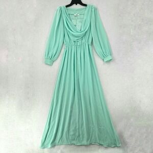 VTG 80s Alicia Maxi Dress Chiffon Evening Gown‎ Teal/Mint Green Flowy Romantic